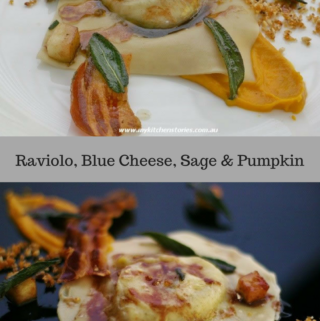 Raviolo, Blue Cheese pasta with pancetta