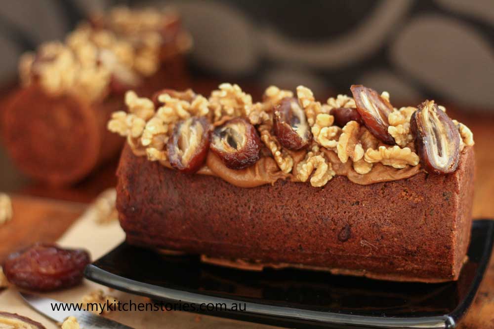 Date and Walnut Roll with whole walnuts and caramel