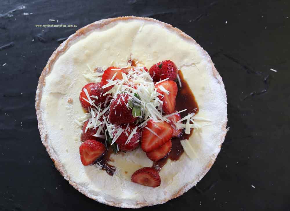 White chocolate strawberry tart with balsamic vinegar