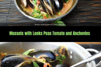 Mussels with Leeks Peas Tomato and Anchovies