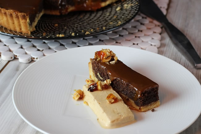 Chocolate Frangipane tart with caramel Semi freddo
