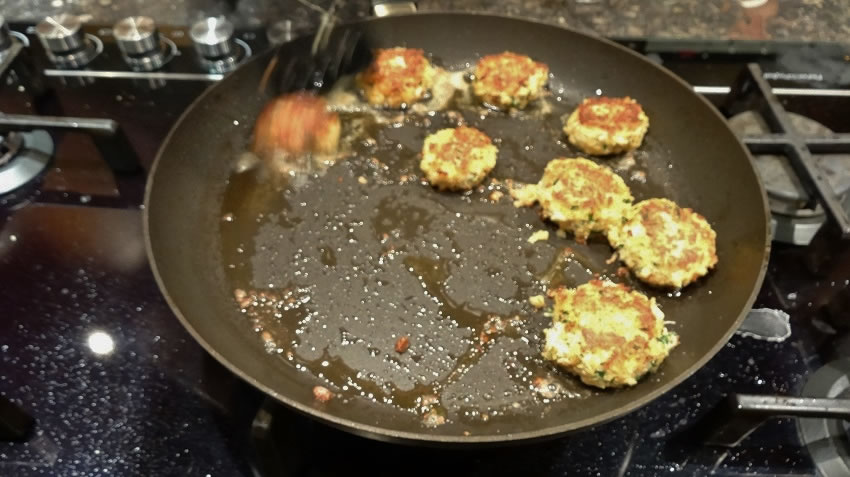 Crab cakes frying