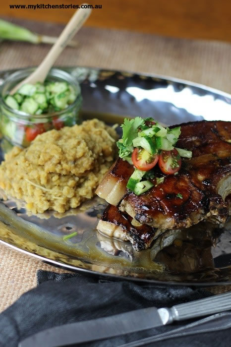 Ginger Pork Chops with cucumber