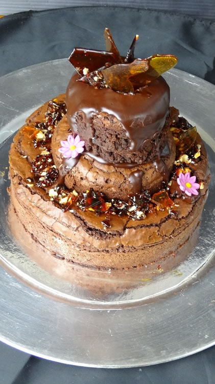 Brownie Cake Stack with flowers