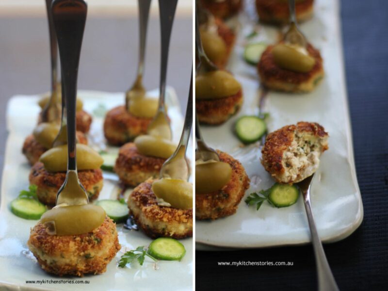 Delicious fresh tuna cakes with olives and capers
