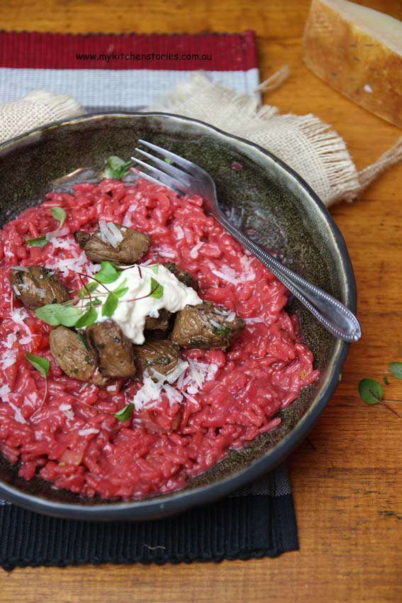 Beetroot, beef and horseradish risotto