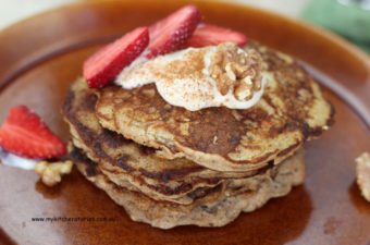 Sweet Carrota and ricotta Pancakes with strawberries