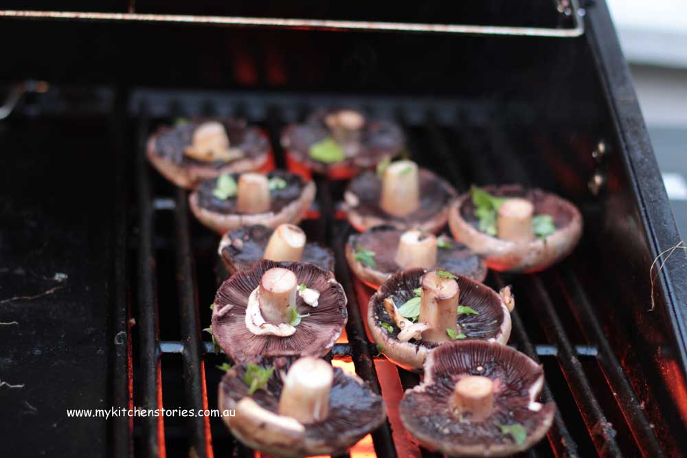Barbecued mushrooms