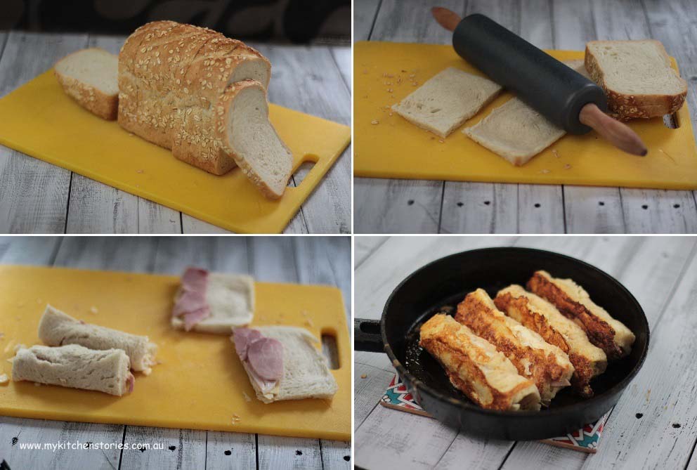 Ham and cheese French Toast Rolls in the making