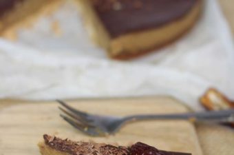 Date Caramel Chocolate Tart cut and ready to eat
