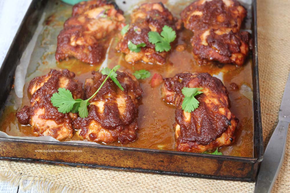 Mexican Ispired Chicken with Dates on a baking tray