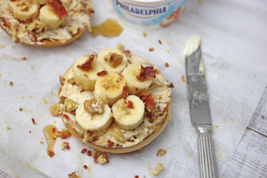 Banana and Caramel bagel with Dates and PHILLY