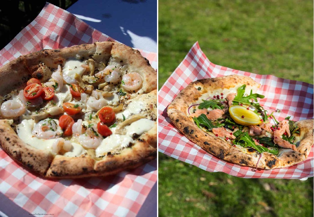 Prawn Pizza and Smoked Trout Pizza