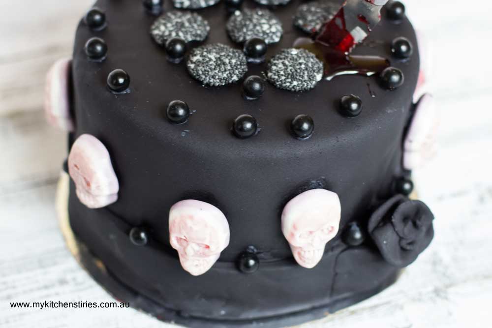 Halloween Chocolate cake with black beads