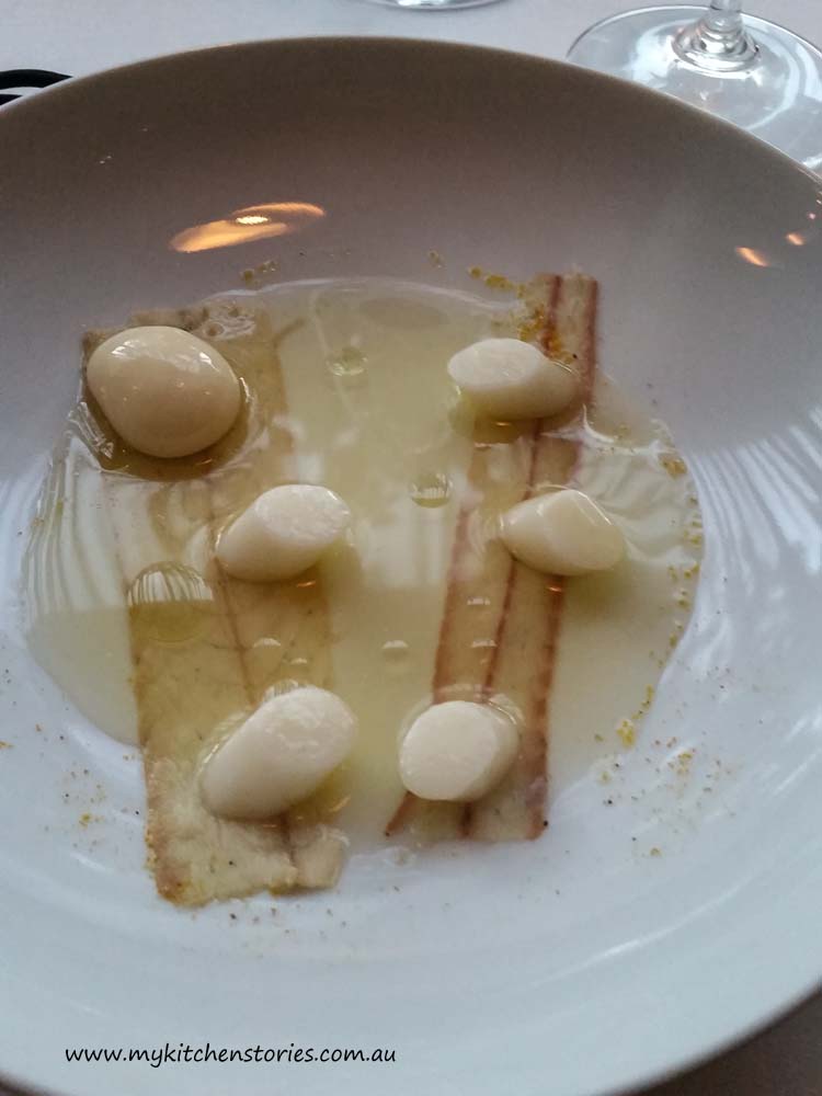 Marc restaurant, smoked eel and parmesan