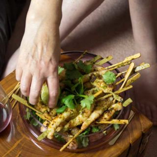 Prawn Skewers with Coriander Lime and Palm Sugar