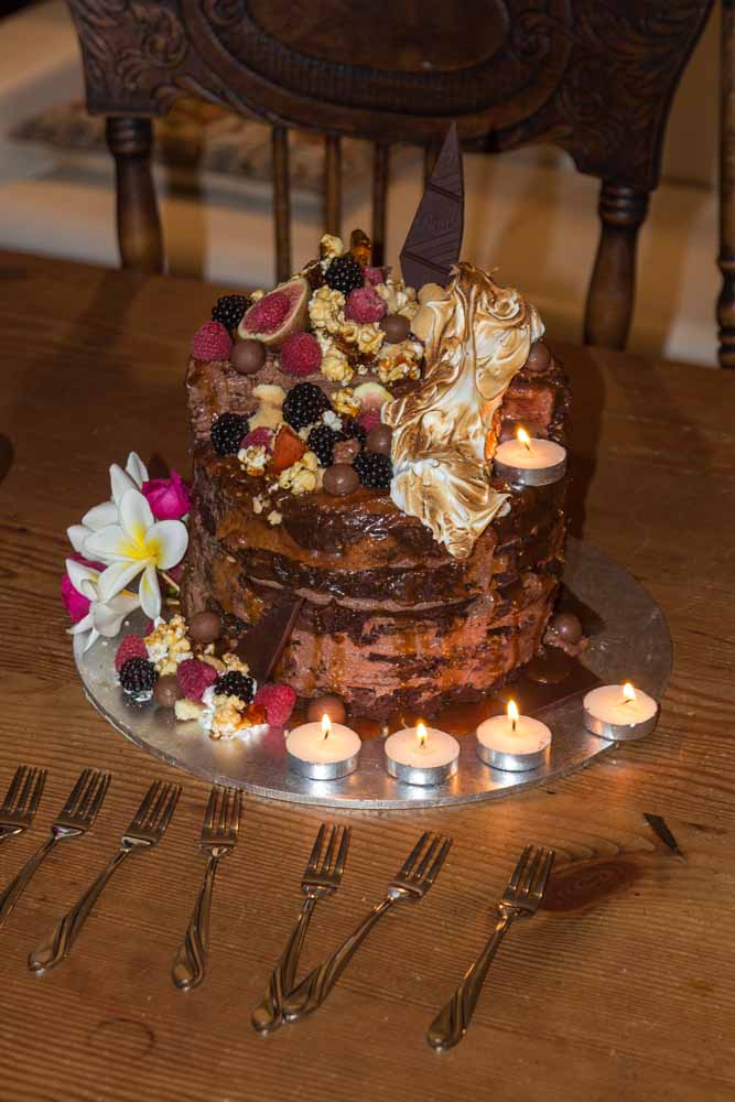 Brownie layer cake with tealight candles