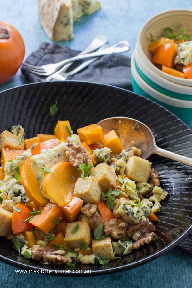 Persimmon Salad with blue cheese