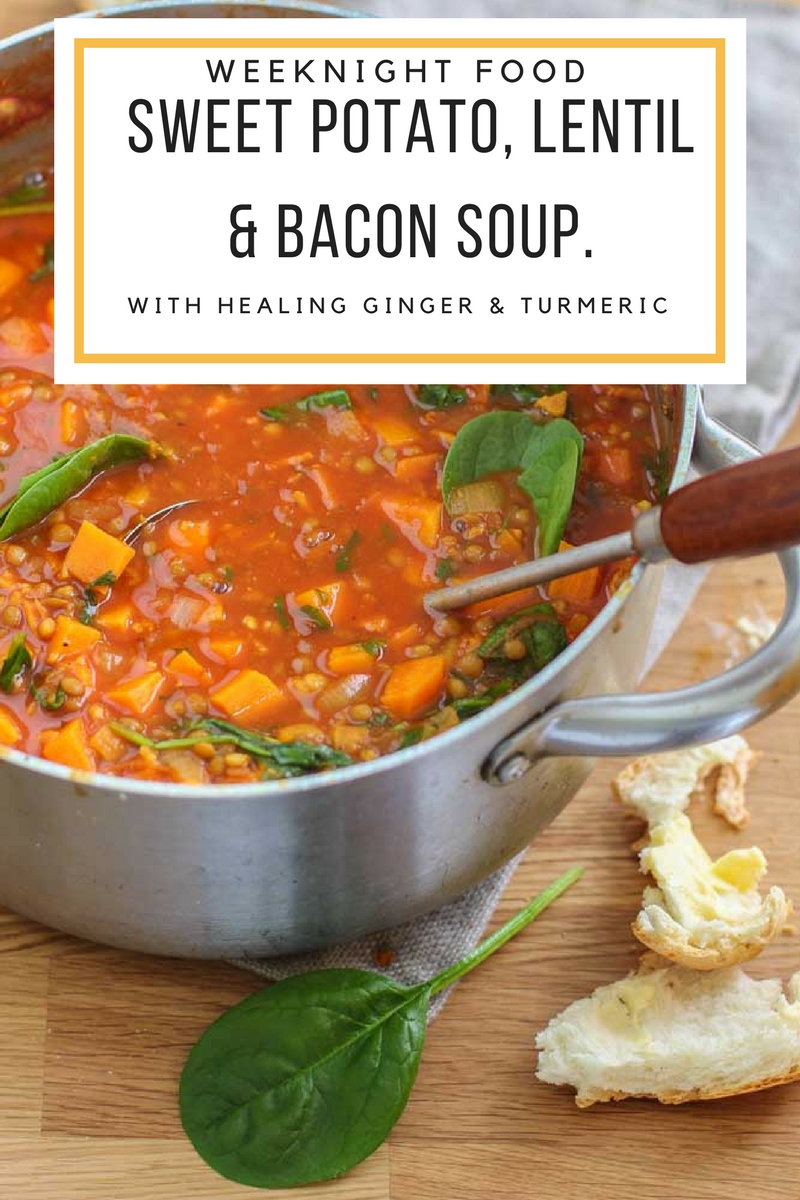 Sweet Potato Lentil Soup with Bacon | My Kitchen Stories