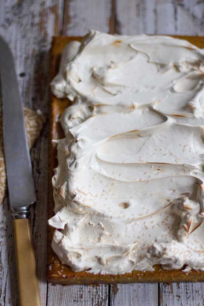 easy Pumpkin Tart with a topping of Brown Sugar Meringue
