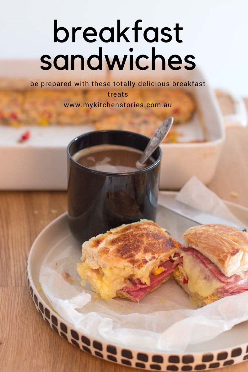 Breakfast sandwiches with coffee