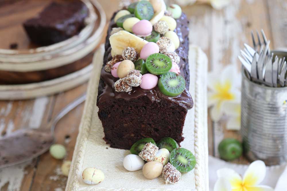 Banana Chocolate Loaf with fruit and choclate