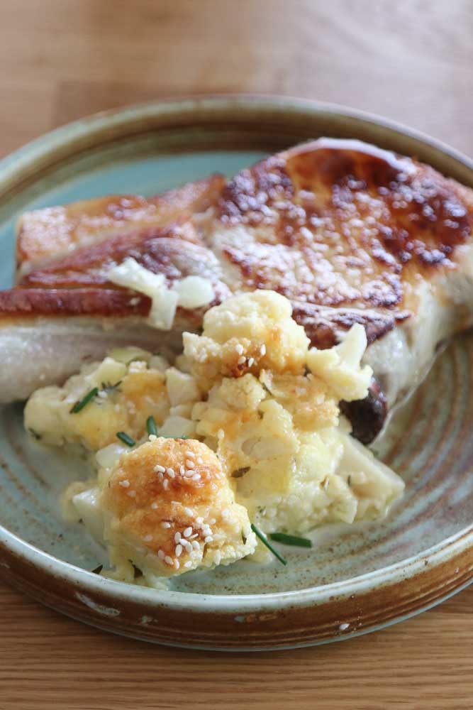 Cauliflower Cheese with Pork Chops