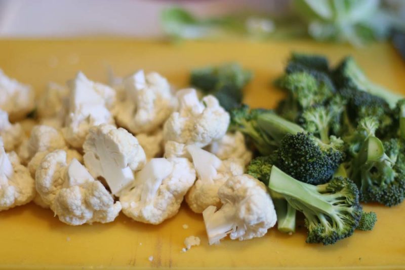 Broccoli and cauliflower cut up