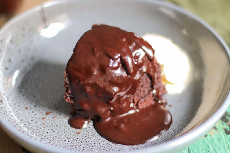 Chocolate sauce with chocolate cake
