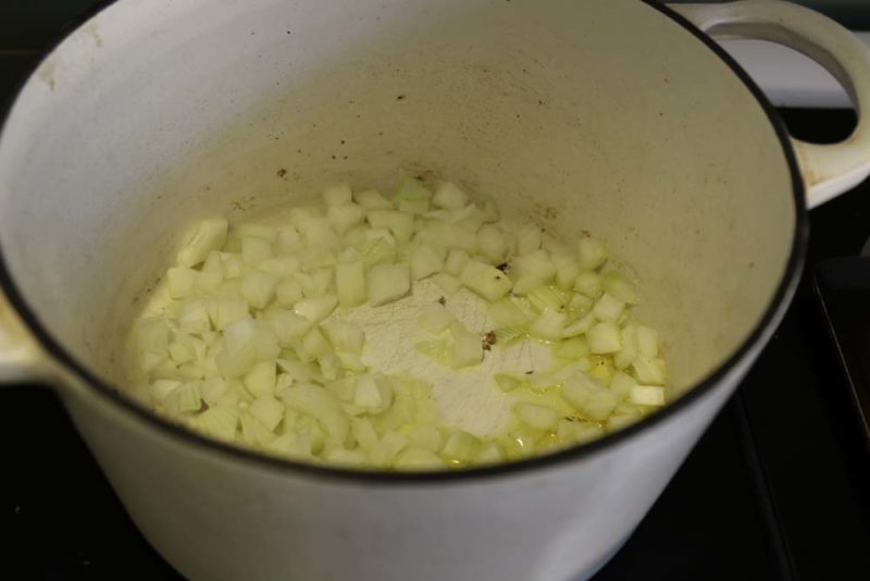 A pot with onions ready to fry