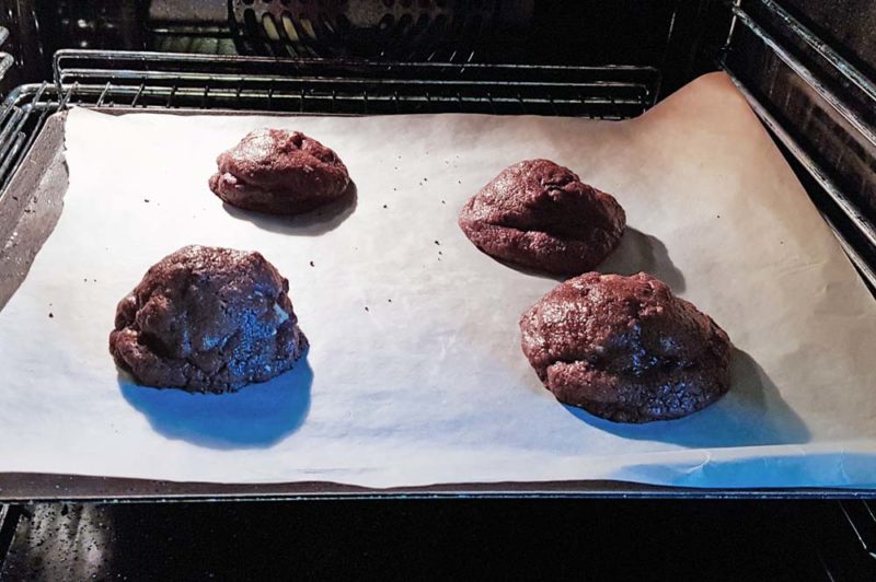 Cookies in the oven on a tray