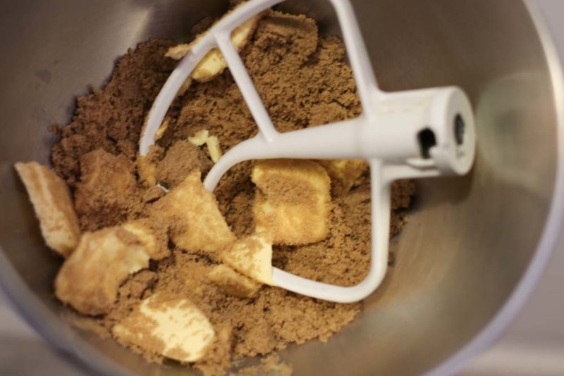 Butter and brown sugar in a mixing bowl