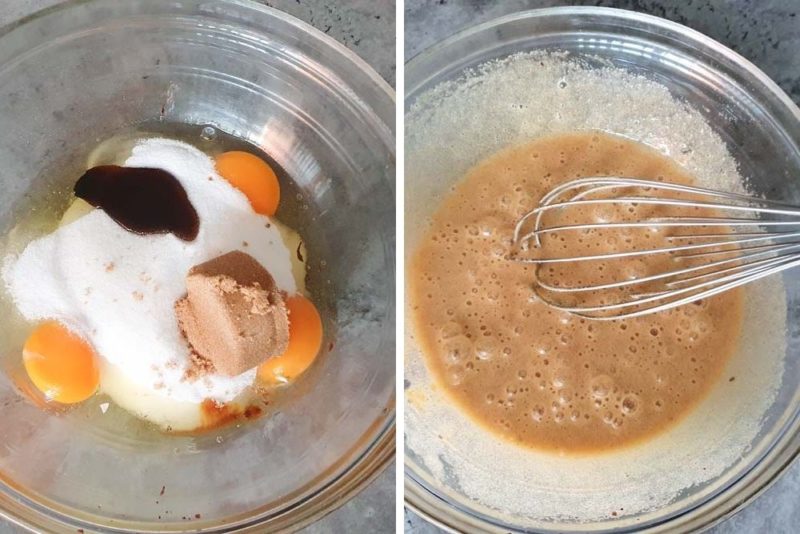 Mixing eggs and sugar for brownies