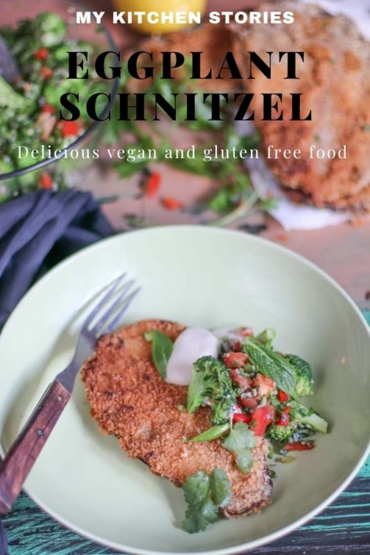 Eggplant schnitzel with green style tabouli