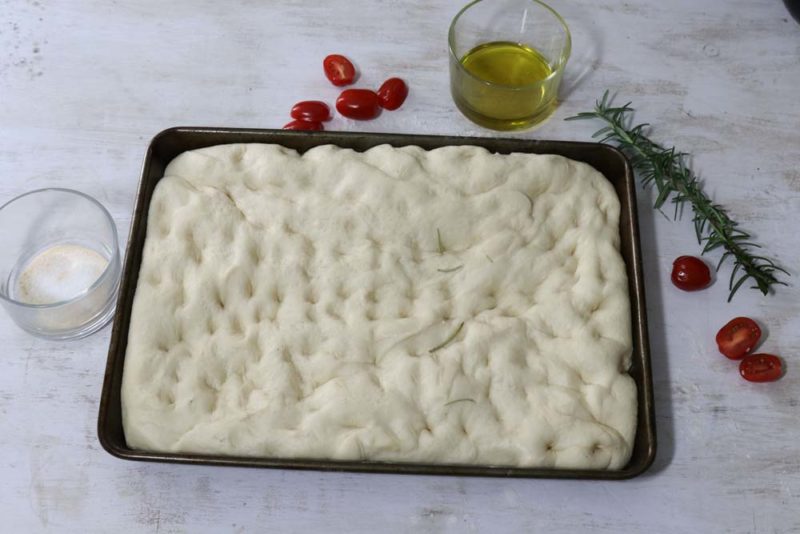A focaccia ready to be decorated