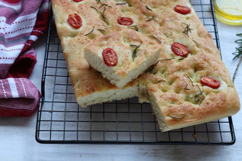 focaccia with tomato and rosemary