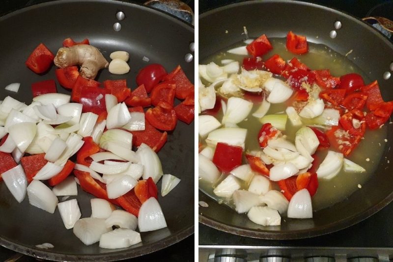 The sauce vegetables for the sweet and sour base