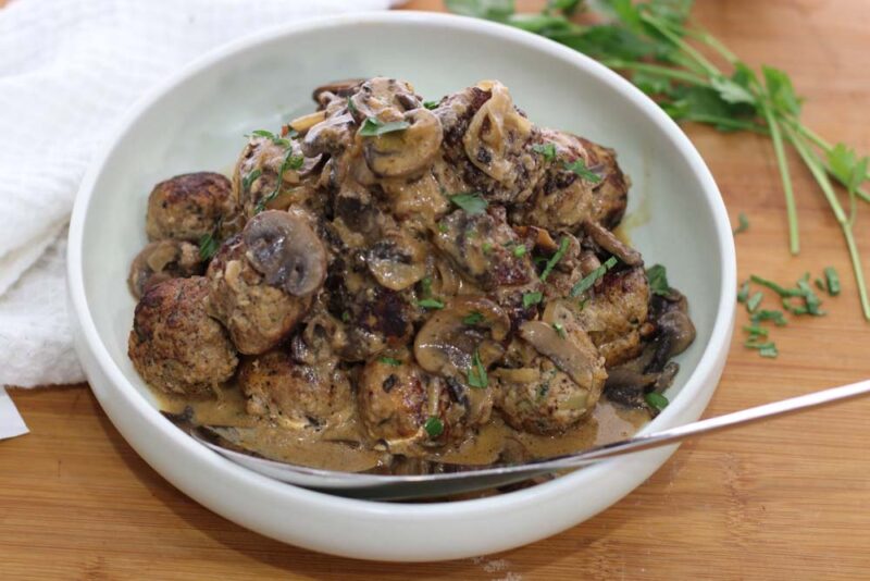 Steak diane meatballs with mushrooms