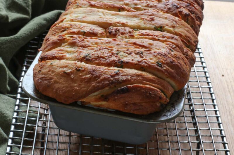 garlic bread in a loaf tin