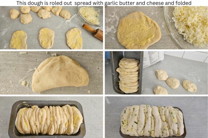 bread doughfolded several ways to make garlic bread